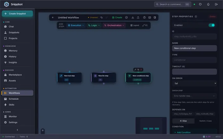 Conditional step properties panel