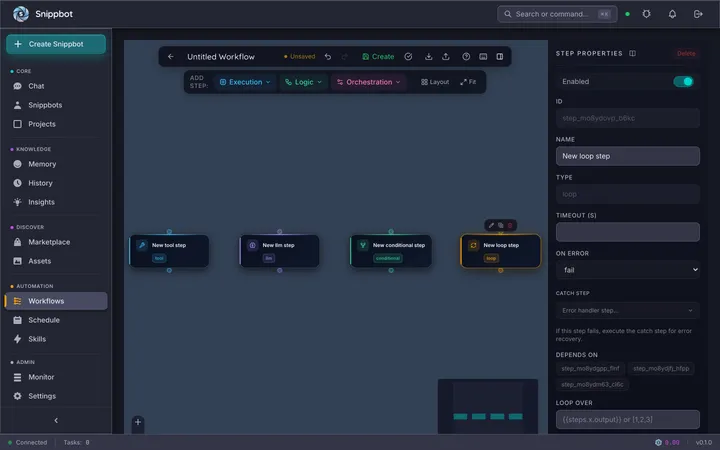 Loop step properties panel