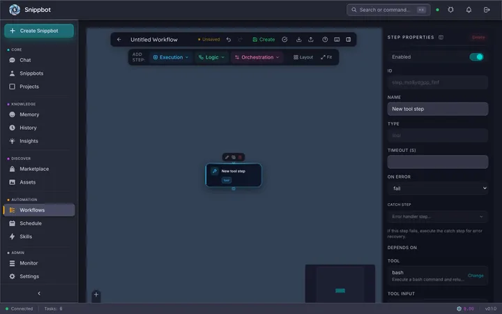 Tool step properties panel